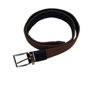 Tommy Bahamas Reversible Mens L/XL Stretch Woven Belt Brown & Black Leather Trim